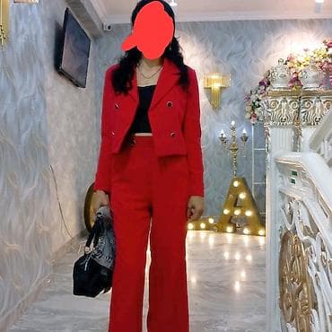 fendi canta: Qadın qırmızı kostyum dəsti - Tərkibi: qısa kruj şalvarlı kostyum – — 1
