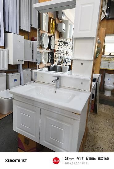 hamam kranti: Hamam üçün lavabo dolabı və güzgü paneli dəsti - Rəng: ağ - Material — 1