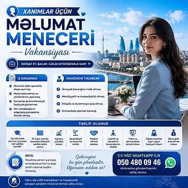 İş axtarıram (rezümelər): 💼🌸 Məlumat Meneceri Vakansiyası 🌸💼 📌 İş haqqında: 🔹 Müraciət edən — 1