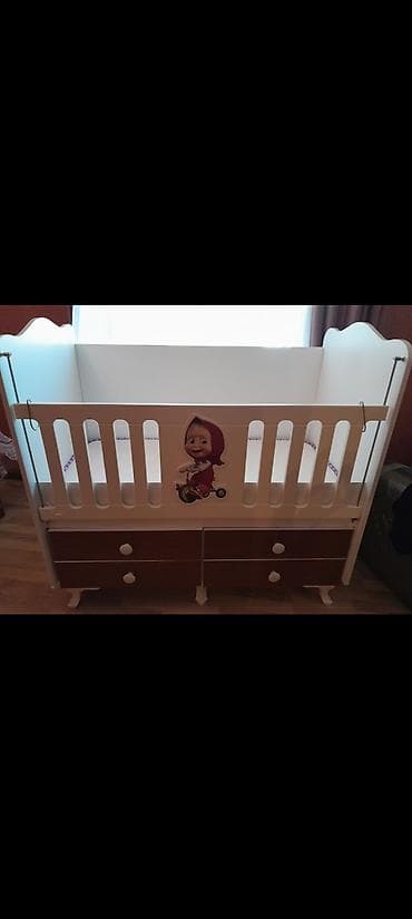 Beşiklər: Uşaq beşiyi – çarpayı və çekmecəli baza ilə - Rəng: ağ və qəhvəyi — 2