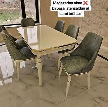 Qonaq otağı üçün, Yeni, Açılan, Dördbucaq masa, 6 stul