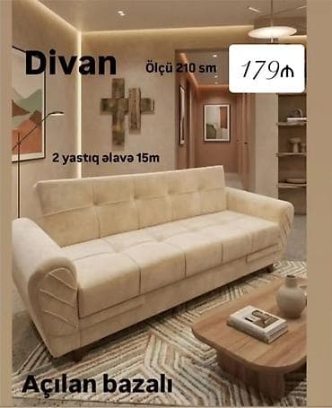 Divan – açılan bazalı model - Ölçü: 210 sm - Açılan mexanizm: yatak