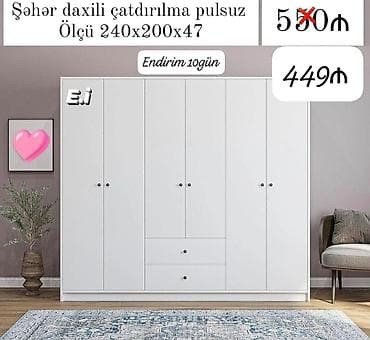 gen: Ağ rəngli 5 qapılı paltar dolabı - Ölçü: 240 x 200 x 47 sm - Daxili — 1