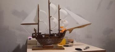 gemi modeli: Taxta yelkənli gəmi maketi - Material: laklanmış ağac gövdə, ağ — 2
