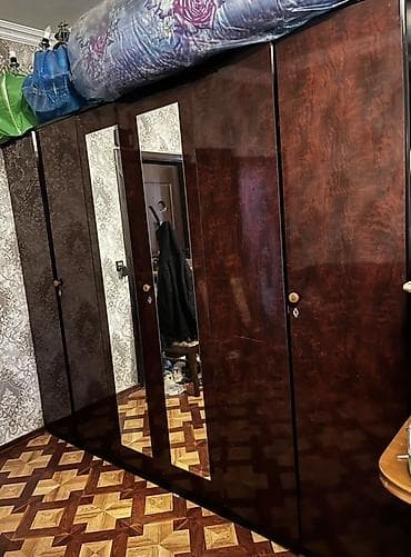 ucuz taxta: 6 дверей, С зеркалом, Коричневый, Дерево, Распашной, Прямой шкаф — 2