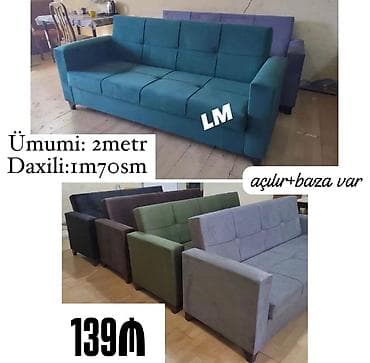 divan tecili: Açılan mexanizmli divan – baza ilə - Ümumi ölçü: 2 metr - Daxili — 1