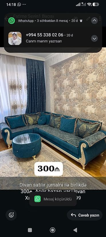 divan satisi: Divan satılır jurnalni ilə birlikdə 300₼. Açılır bazası var.Ünvan — 1