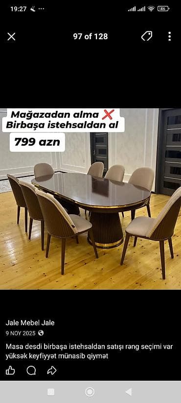 masa taxta: Qonaq otağı üçün, Yeni, Açılmayan, Oval masa, 6 stul — 1