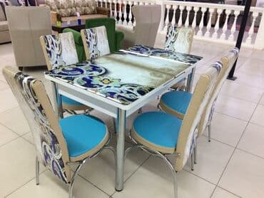 Masa və oturacaq dəstləri: Qonaq otağı üçün, Yeni, Açılmayan, Dördbucaq masa, 2 stul — 7