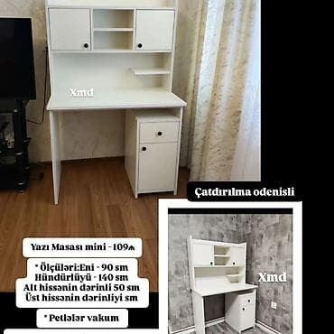Yazı masası “Mini” - Rəng: ağ - Üst hissəli dizayn: 2 qapalı dolab, 2