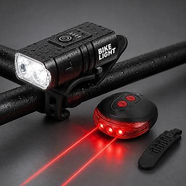 velosiped işıq: Velosiped üçün ön fənər və arxa lazer stop işığı. lazer işıq batareya🔋 — 1