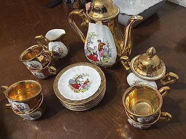 Çay dəsti, rəng - Qızılı, Farfor, 6 nəfərlik