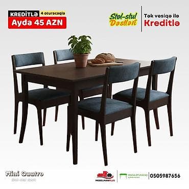 ucuz dikler: Mətbəx üçün, Yeni, Açılmayan, Dördbucaq masa, 4 stul — 4