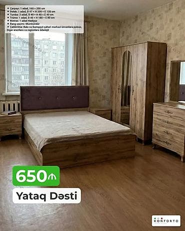 matras sumqayit: Yataq Dəsti – 650 ₼ Tərkibi və ölçülər: - Çarpayı: 1 ədəd, 160 × 200 — 1