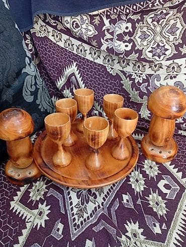 su samuru: Əl işı ağacdan hazırlanmış 7 hissəli şərab/likör dəsti - Material — 1