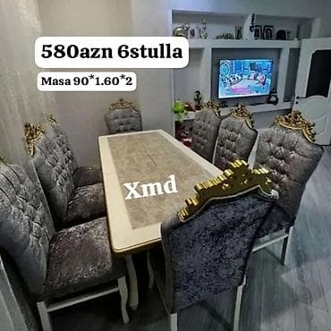 stul stol: Qonaq otağı üçün, Yeni, Açılmayan, Dördbucaq masa, 6 stul — 1