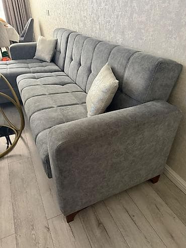 Мебель: Угловой диван, Б/у, Раскладной, С подъемным механизмом, Велюровая ткань, Нет доставки — 4