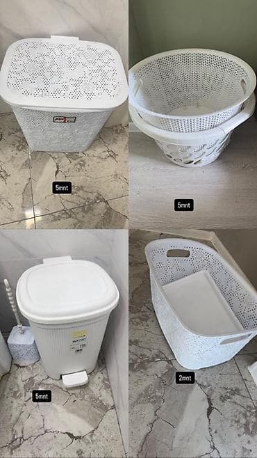 Ağ rəngdə plastik hamam/ev aksesuarları dəsti - Pərçimli qapaqlı lalafo.az -da Ağ rəngdə plastik hamam/ev aksesuarları dəsti - Pərçimli qapaqlı