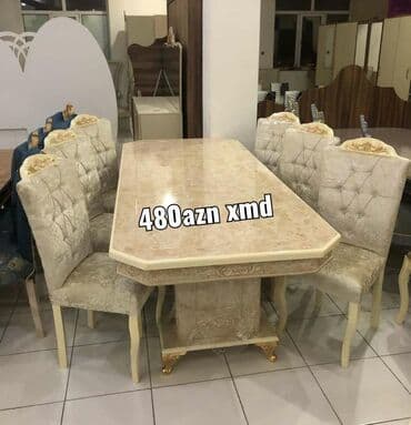 mdf qiymeti: Qonaq otağı üçün, Yeni, Açılmayan, Dördbucaq masa, 6 stul — 1