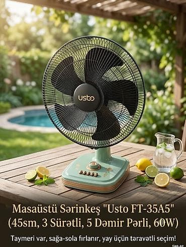mini pc computer: Masaüstü Sərinkeş "Usto FT-35A5" 50sm 3 Sürətli 5 Pərli 60W . ❄️ — 2
