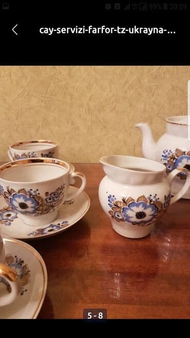 Mətbəx aksesuarları: Çay dəsti, rəng - Ağ, Farfor — 3