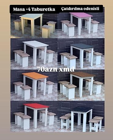 bağ stolu: Mətbəx üçün, Yeni, Açılmayan, Dördbucaq masa, 4 stul — 1