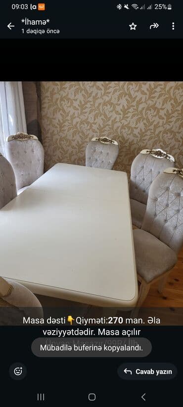 stol desdi: Masa dəsti👇Qiyməti:*270* man. Əla vəziyyətdədir. Masa açılır — 1