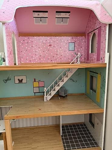 Taxta kukla evi – 3 mərtəbəli, geniş planlı - Material: möhkəm taxta