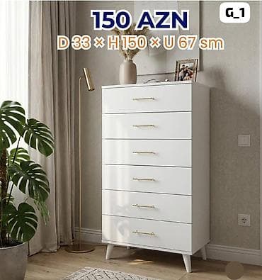 taxta komod: Ağ rəngli şkaf-komod (G_1) Ölçülər: Dərinlik 33 sm × Hündürlük 150 sm — 1