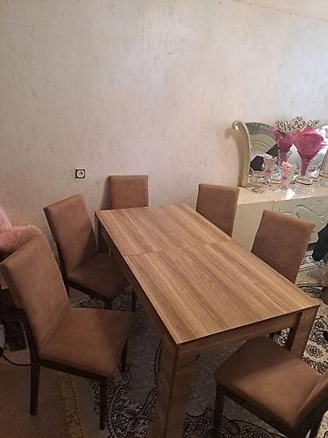 taxta stol stullar: Qonaq otağı üçün, Açılmayan, Dördbucaq masa, 6 stul — 1