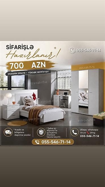 wkaf: Oğlan və qız üçün, Yeni, Təknəfərlik çarpayı, Yazı masası, Dolab, Tumba — 1