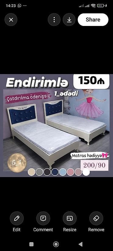 Uşaq/yataq otağı üçün tək nəfərlik çarpayı - Ölçü: 200 x 90 sm - — 1