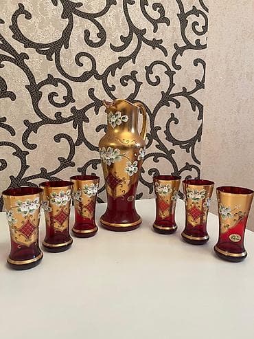 Çexiya Bohemiya (Bagema) Qrafin və 6 Stəkan Dəsti