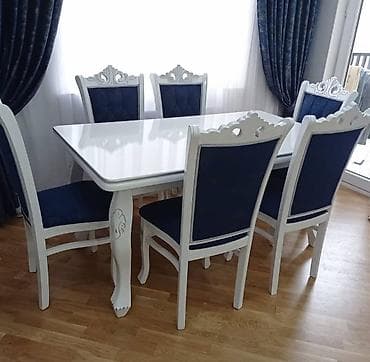 stulla: Qonaq otağı üçün, İşlənmiş, Açılmayan, Dördbucaq masa, 6 stul — 2
