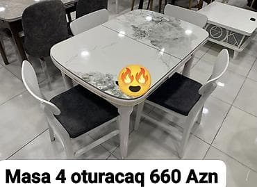 Mətbəx üçün, Dördbucaq masa, 4 stul