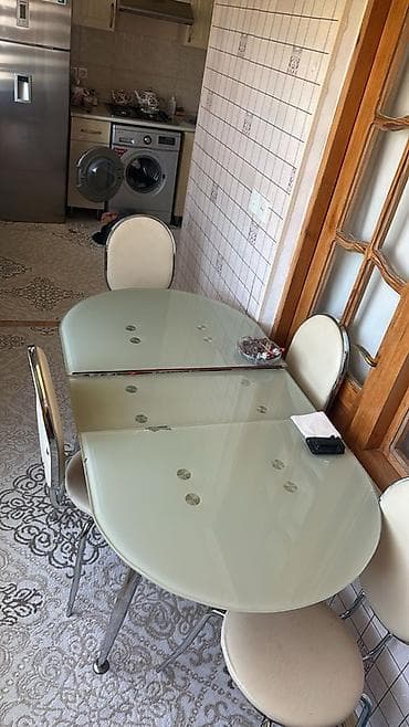 ağ sirkə: Mətbəx üçün, Açılan, Oval masa, 4 stul — 1