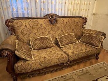 белый кожаный диван: İşlənmiş, Di̇van-kravat, 2 kreslo, Bazalı, Açılan — 2