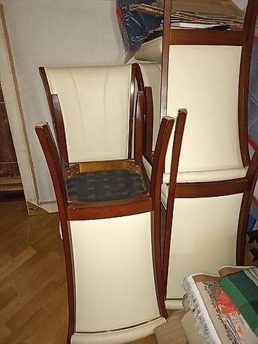 kohnə stul: Yemək otağı üçün taxta çərçivəli, krem rəngli eko‑dəri üzlü 8 ədəd — 2