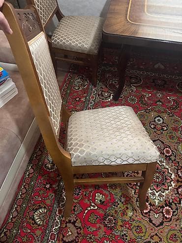 stulla: Qonaq otağı üçün, İşlənmiş, Açılan, Dördbucaq masa, 6 stul — 3