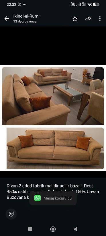 Divan 2 eded fabrik malidir acilir bazali .Dest 450₼ satilir .Jurnalni — 1