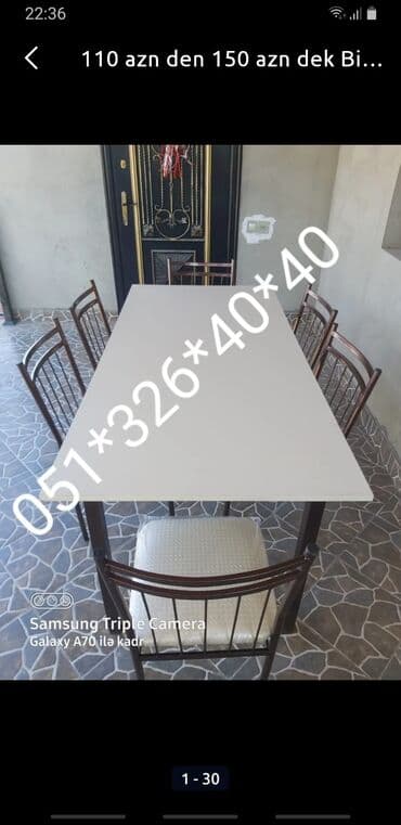 naxcivan bina evleri: Yeni, Dördbucaq masa, 6 stul, Açılan, Stullar ilə, Metal, Azərbaycan — 28