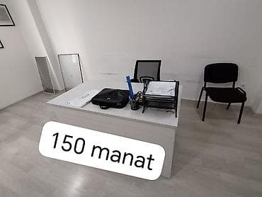 kres: Ofis masası və oturacaq dəsti - Ağ rəngli, düz xəttli dizayna malik — 1
