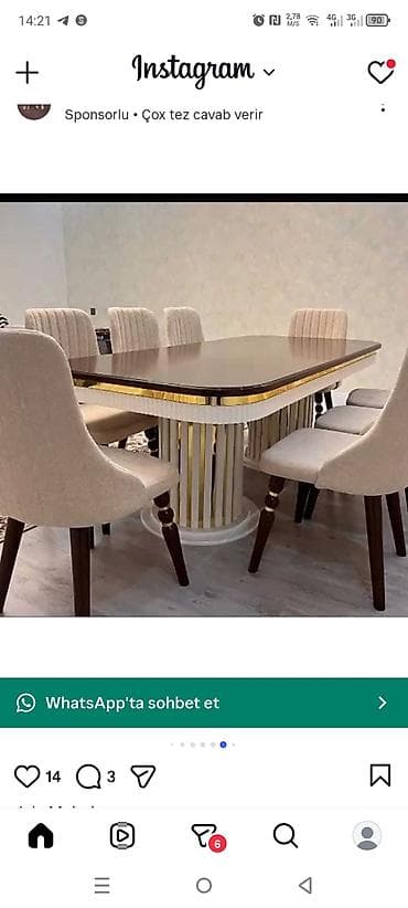 Qonaq otağı üçün, Yeni, Açılmayan, Oval masa, 6 stul