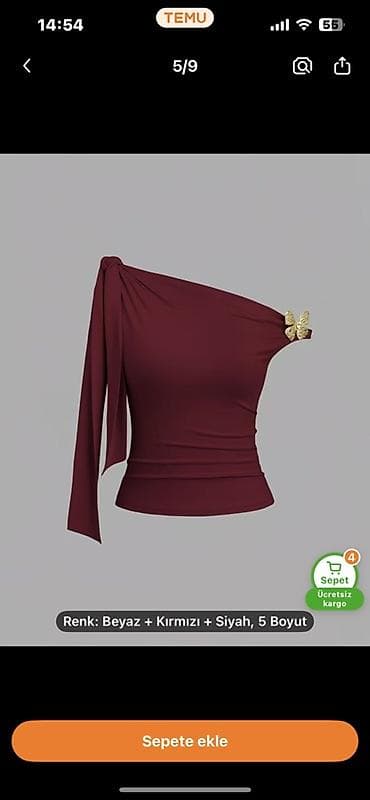 qizil kreditle: Bir-çiyinli qadın bluzası – zərif və cəlbedici dizayn - Qol: sağ — 1