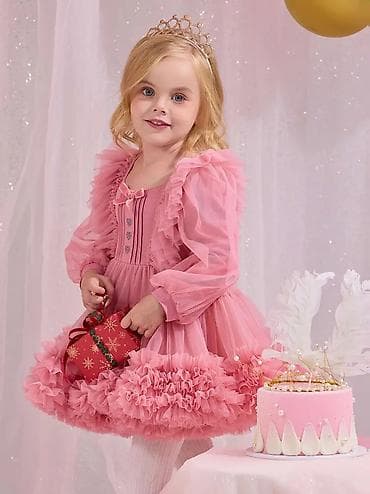 oz dirnagina gel: Məhsul: Qız uşaqları üçün şifon-paxlava tərzli pərdəli paltar - Rəng — 1