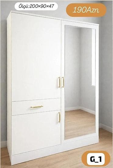 Ağ rəngli güzgülü paltar dolabı Ölçü: 200 × 90 × 47 sm Qiymət: 190 — 1