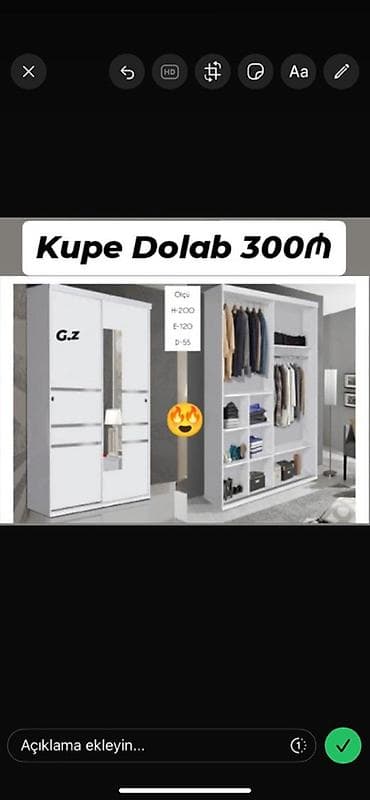 qara dolab: 2 qapılı, Güzgülü, Ağ, Kupe, Düz dolab — 1