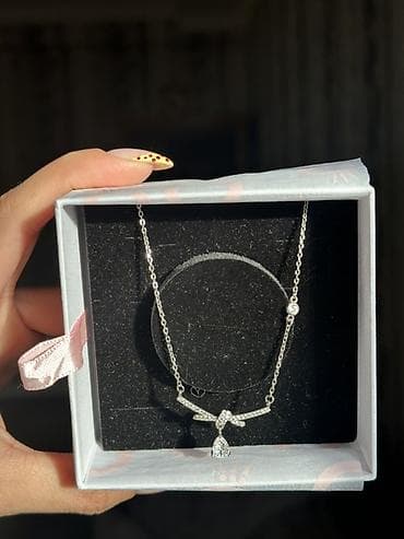 Ay daşı gümüş boyunbağı - (Pandora qutusu və brend kağızı ilə) -