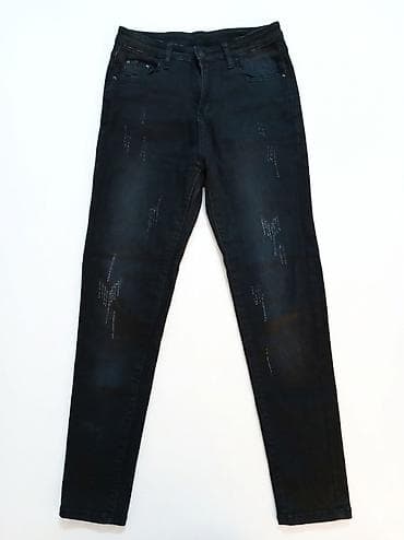 qara şalvarlar: Qara dar kəsimli cins şalvar - Model: Skinny/streç kəsim, aşağıya — 1