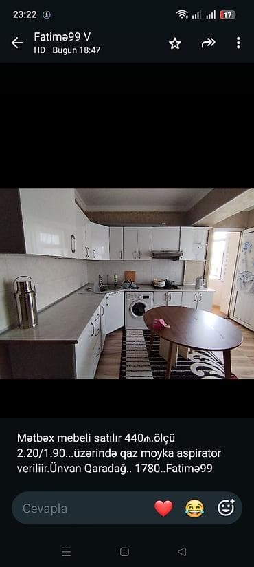 Mətbəx mebeli satılır 440₼.ölçü 2.20/1.90. üzərində qaz moyka